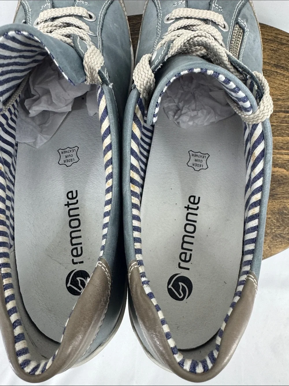 Remonte Womens R3408-15 Pale Blue Denim Leather Lace-up Sneakers, sz 40